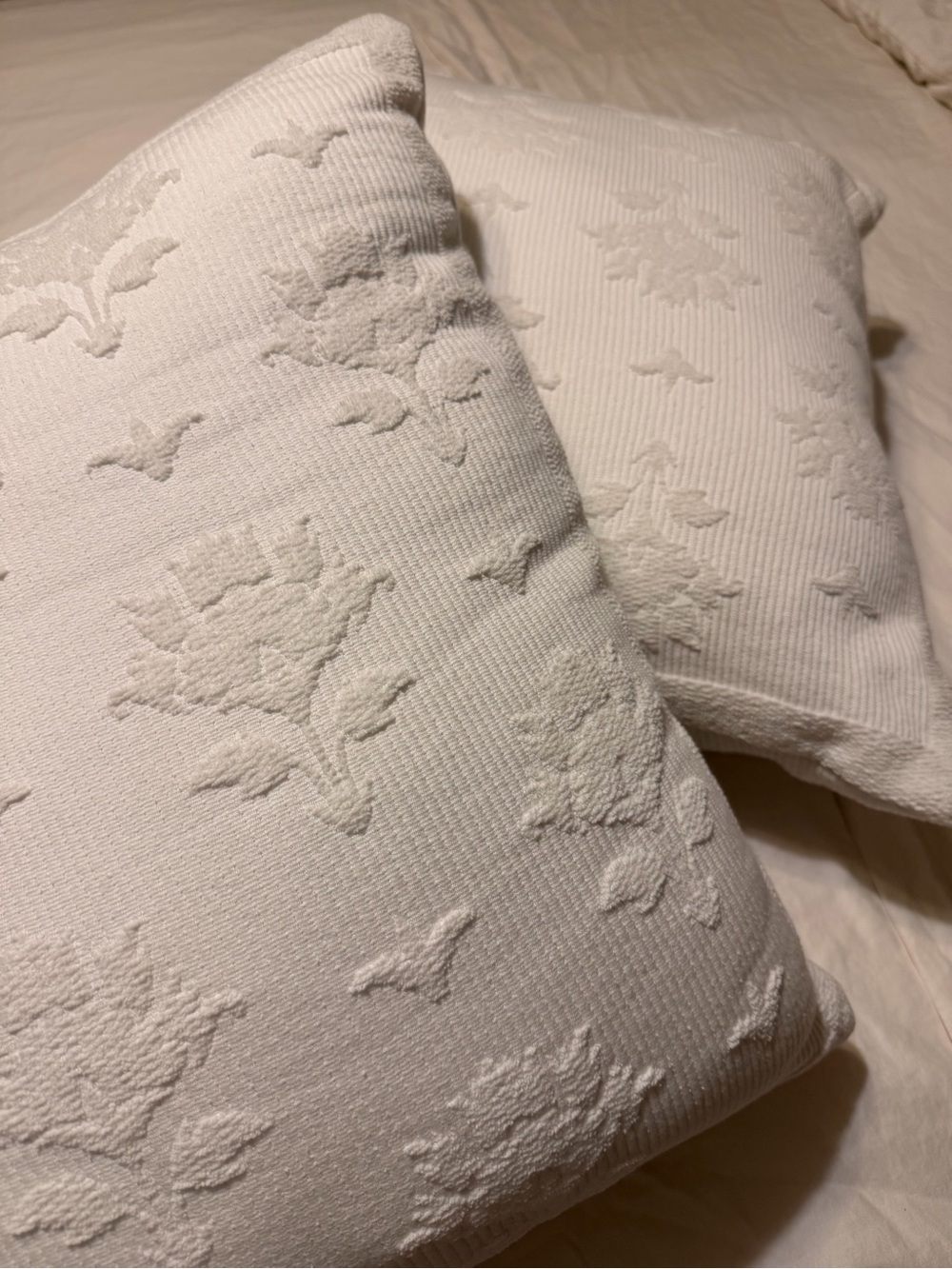 2 Luxury White Floral Tufted Throw Pillows